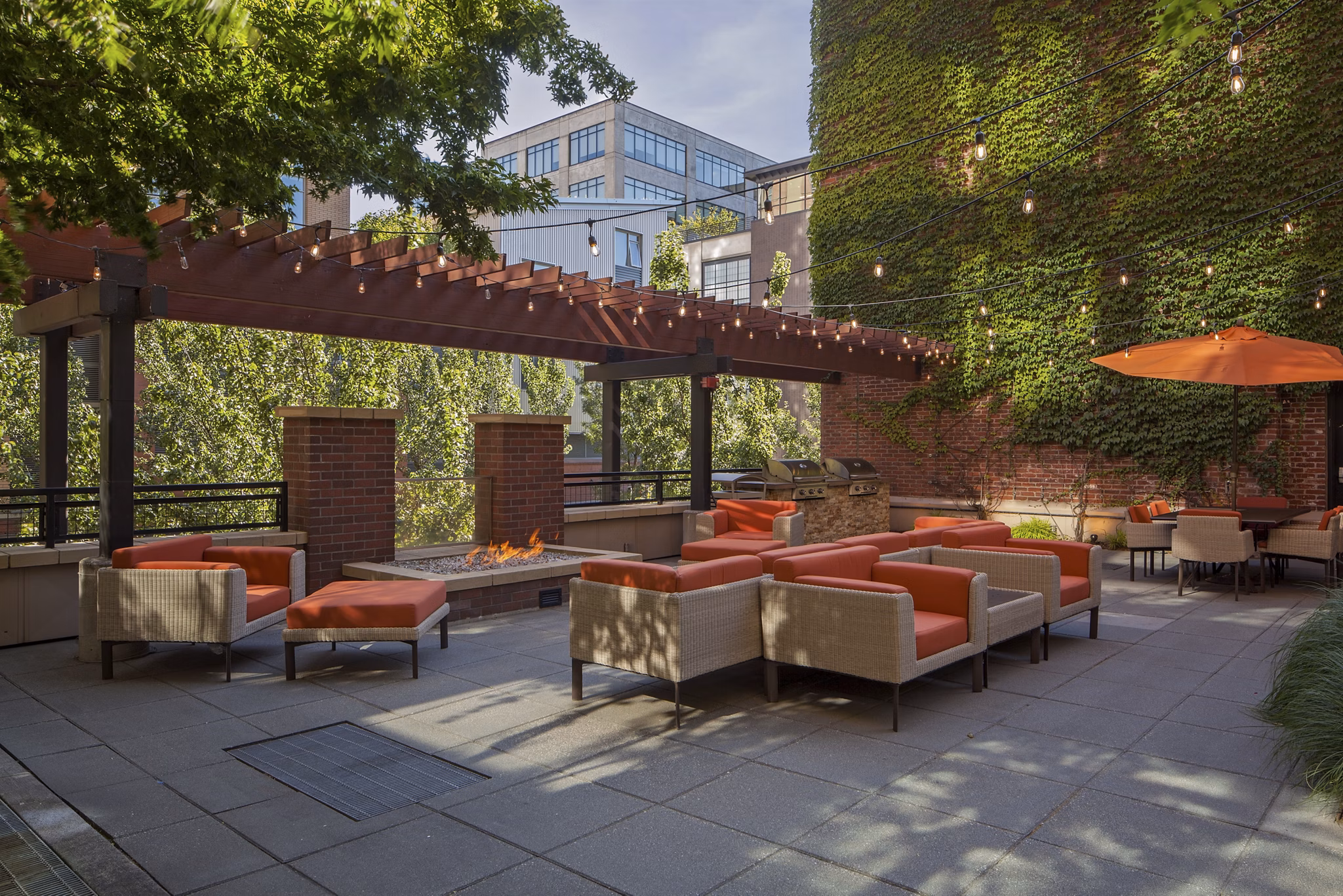 Courtyard with lush landscaping at The Wyatt Apartments