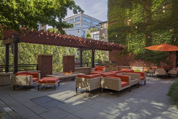 Courtyard with lush landscaping at The Wyatt Apartments