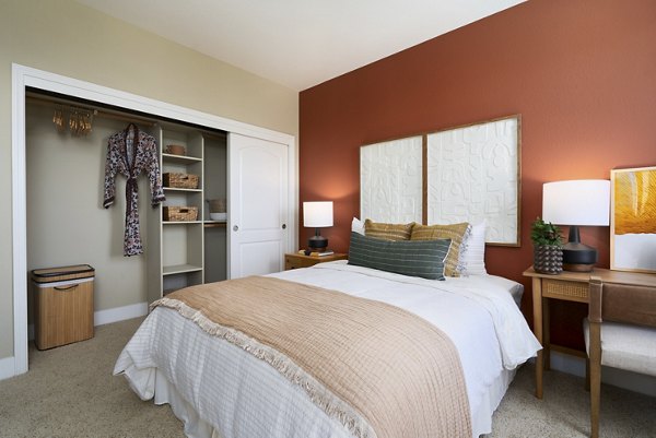 Spacious bedroom with modern decor at Bridgepointe Apartments
