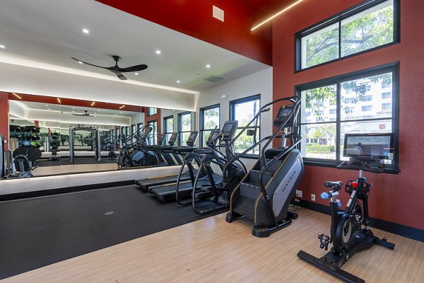 Modern fitness center with state-of-the-art equipment at Bridgepointe Apartments