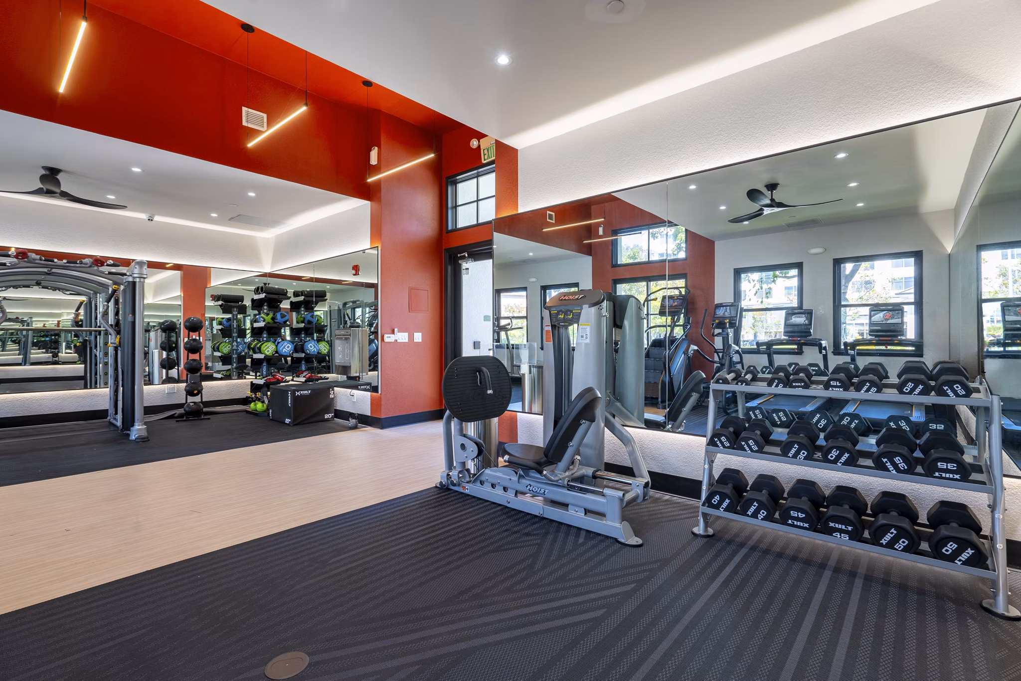 State-of-the-art fitness center featuring modern equipment at Bridgepointe Apartments