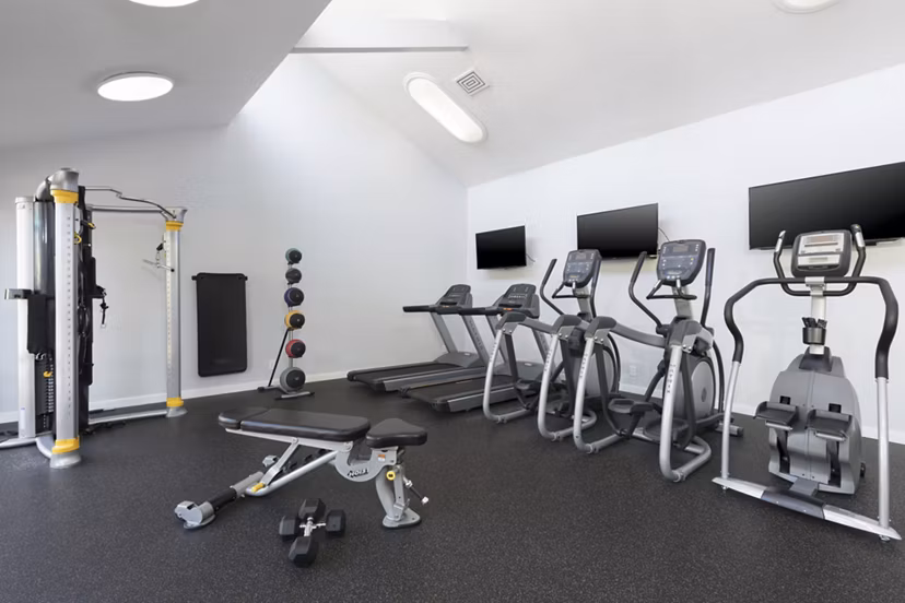 Modern fitness center with state-of-the-art equipment at Central Park at Whisman Station Apartments