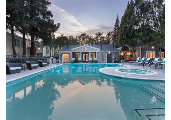Inviting outdoor pool area at Central Park at Whisman Station Apartments, perfect for relaxation and recreation
