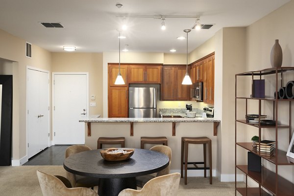 Dining area with modern decor at Elements Apartments luxury rentals