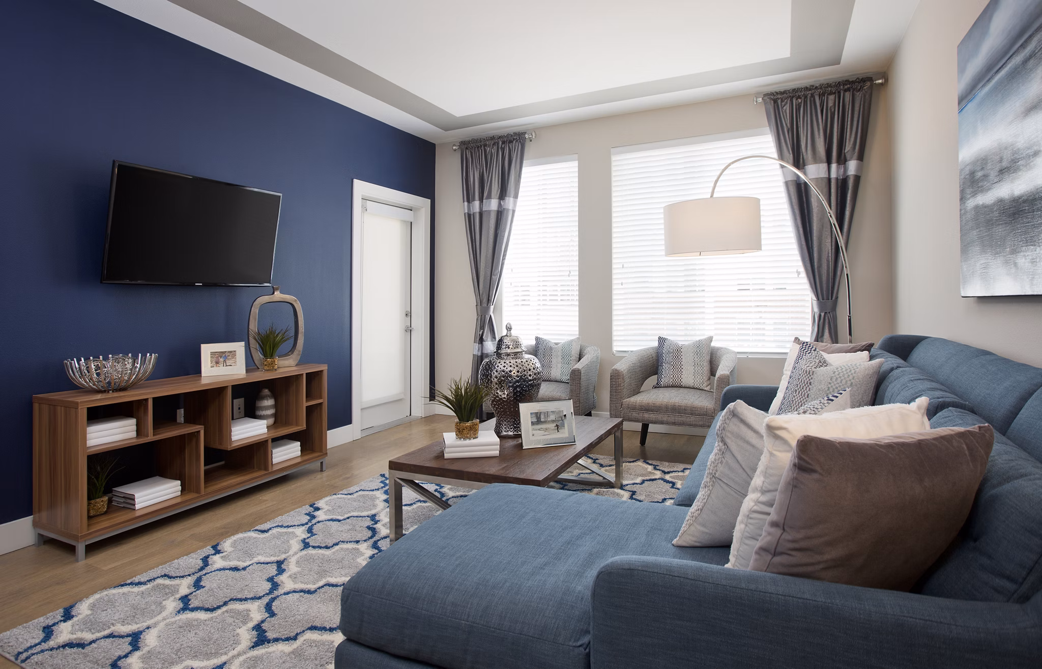 Spacious living room with modern decor at Broadstone on 9th Apartments, ideal for luxury living in the heart of the city