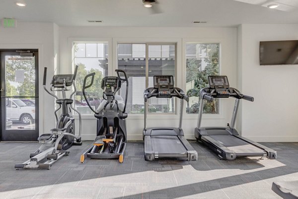 Fully-equipped fitness center at the Villas on Main Apartments offering modern workout facilities and spaces for active living