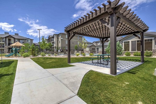 Courtyard with lush landscaping at the Villas on Main apartments