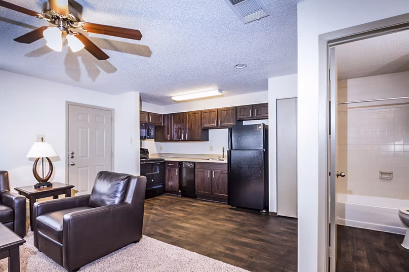 Modern kitchen with stainless steel appliances at Fountainhead Apartments
