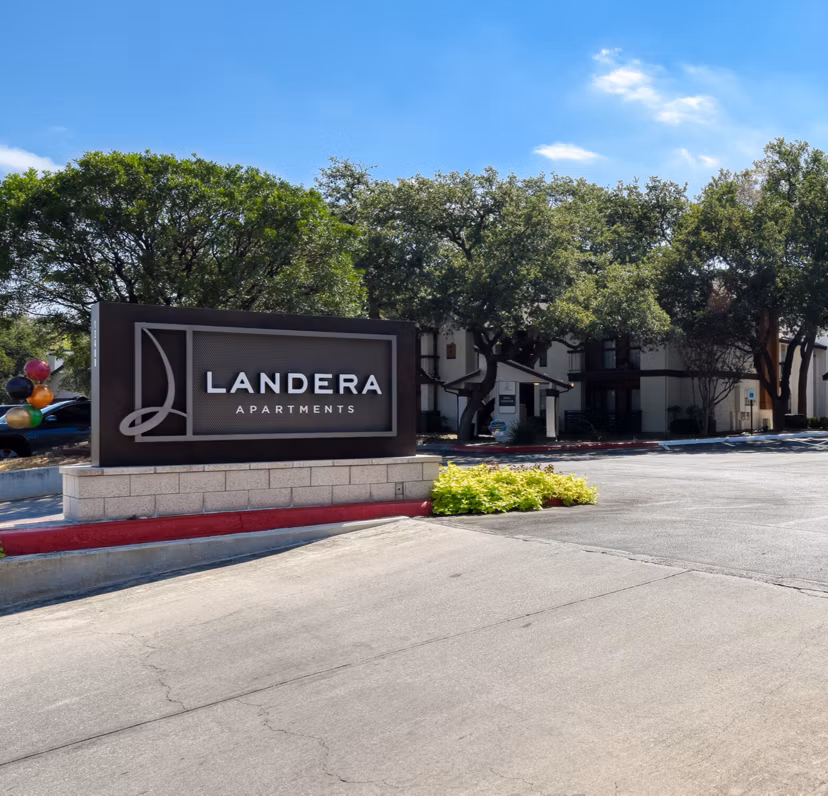 Landera Apartments signage: Modern signage displays at luxury apartments in downtown location