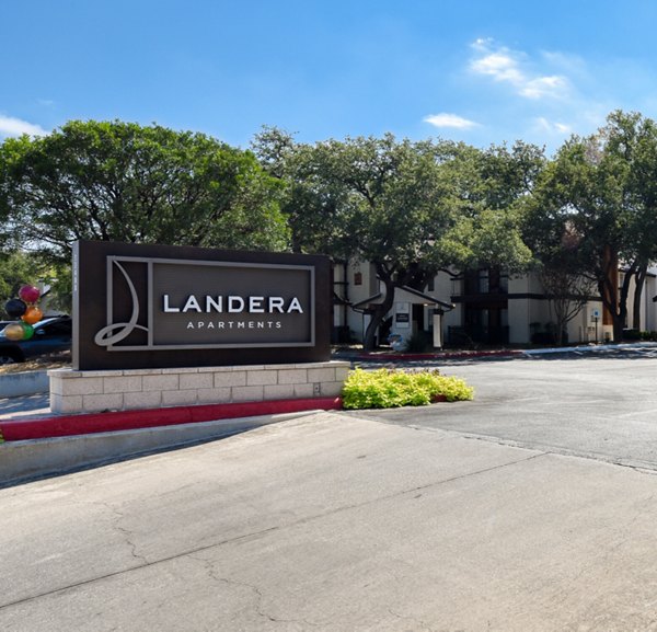Landera Apartments signage: Modern signage displays at luxury apartments in downtown location