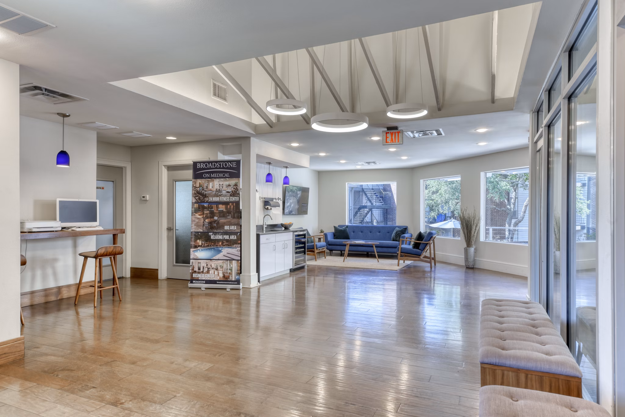 Clubhouse with modern furnishings at Broadstone Medical Apartments