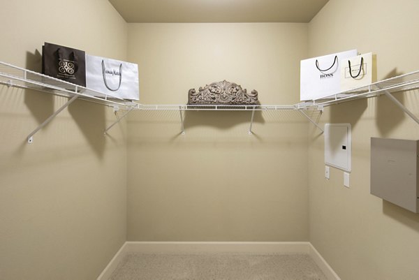 Spacious closet with built-in shelving at Fiori Estates Apartments