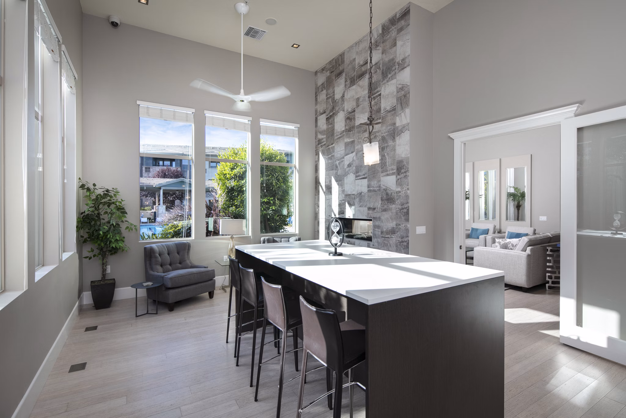 Elegant clubhouse with modern interior at Fiori Estates Apartments, ideal for social gatherings and relaxation