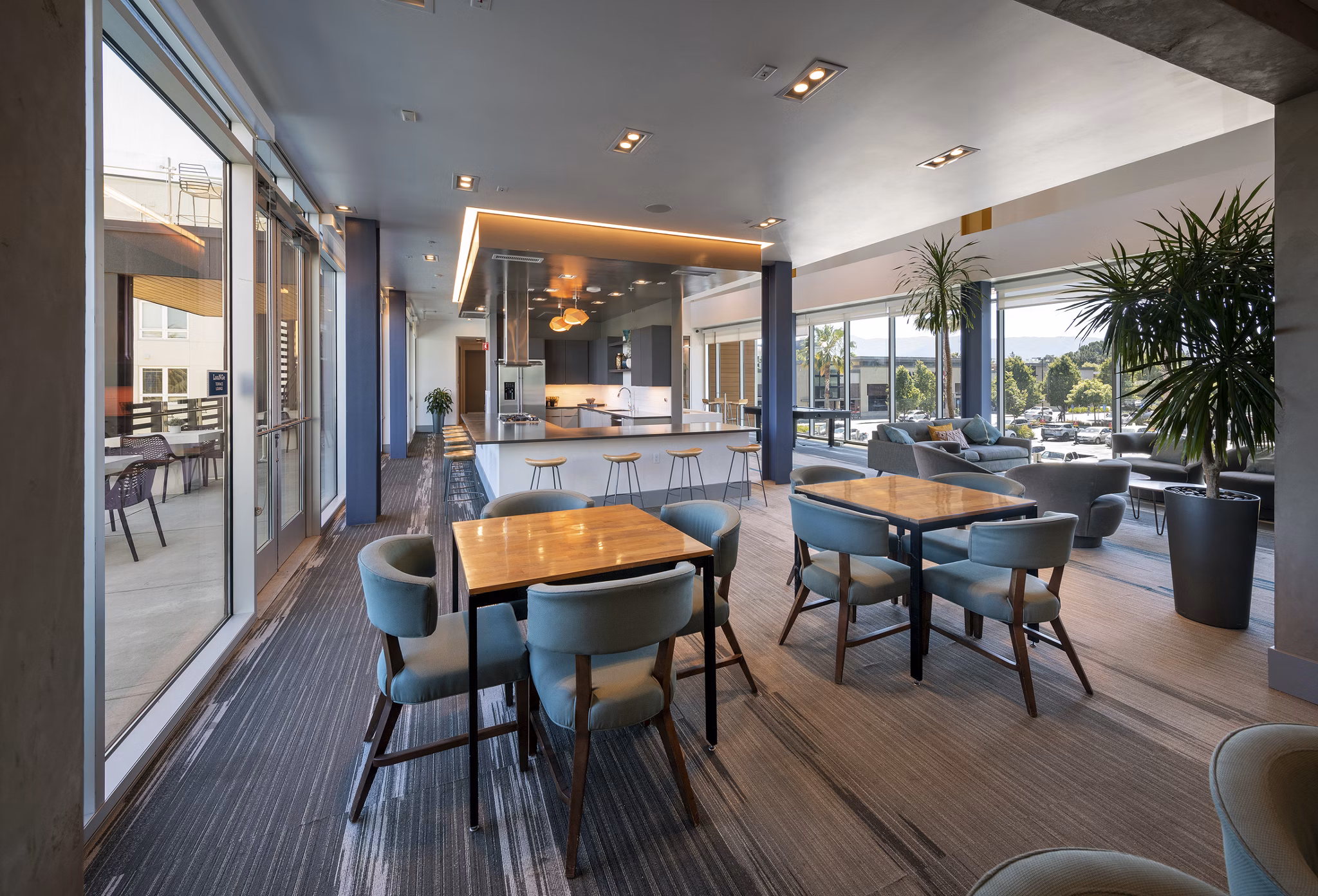 Business center with modern workstations at VIO luxury apartments in Alexandria