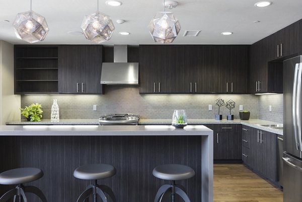 Clubhouse with modern decor and seating at 481 on Mathilda Apartments