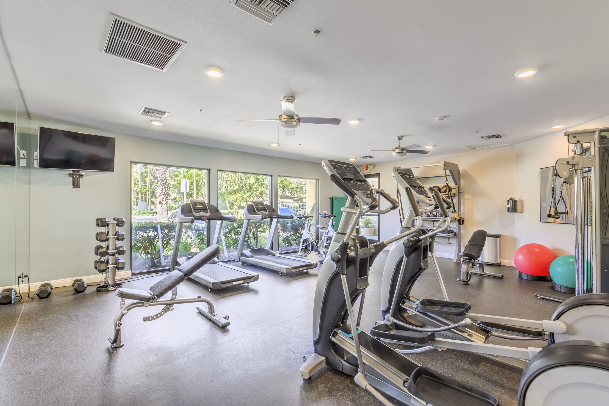 Fitness center with modern equipment at Stone Canyon Apartments