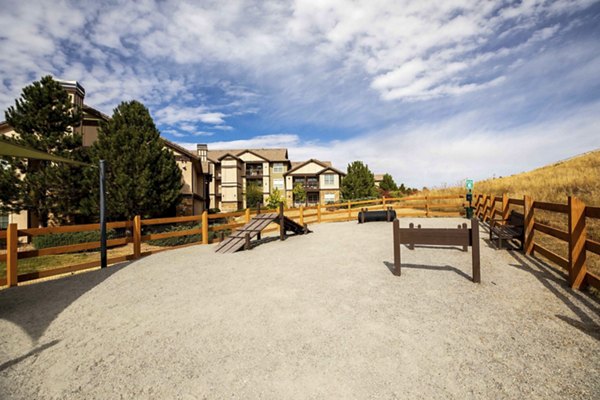 Dog park with agility equipment at Canyons at Saddle Rock Apartments