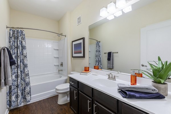 Bathroom with sleek fixtures and marble countertops at Waterford at Southlands Apartments