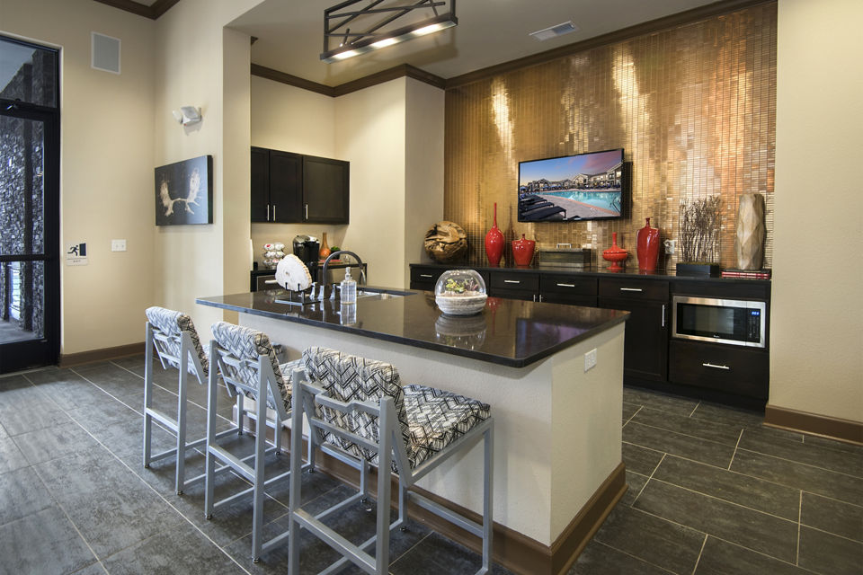 Clubhouse featuring modern design and comfortable seating at Waterford at Southlands Apartments