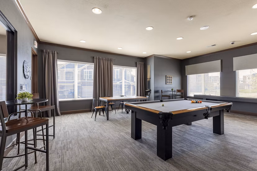 Clubhouse featuring modern design and comfortable seating at Waterford at Southlands Apartments