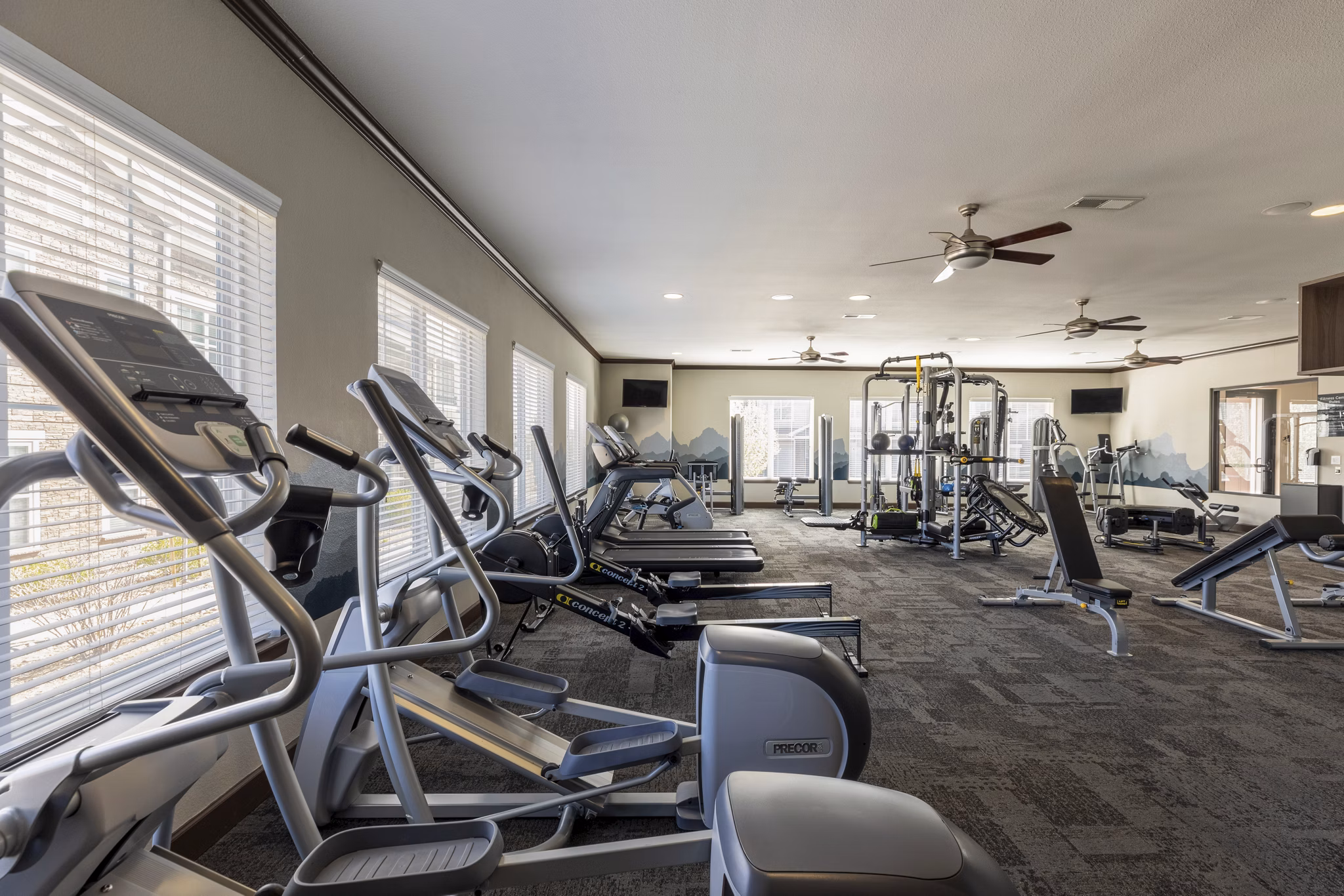 State-of-the-art fitness center at Waterford at Southlands Apartments offering modern workout equipment and spacious exercise areas