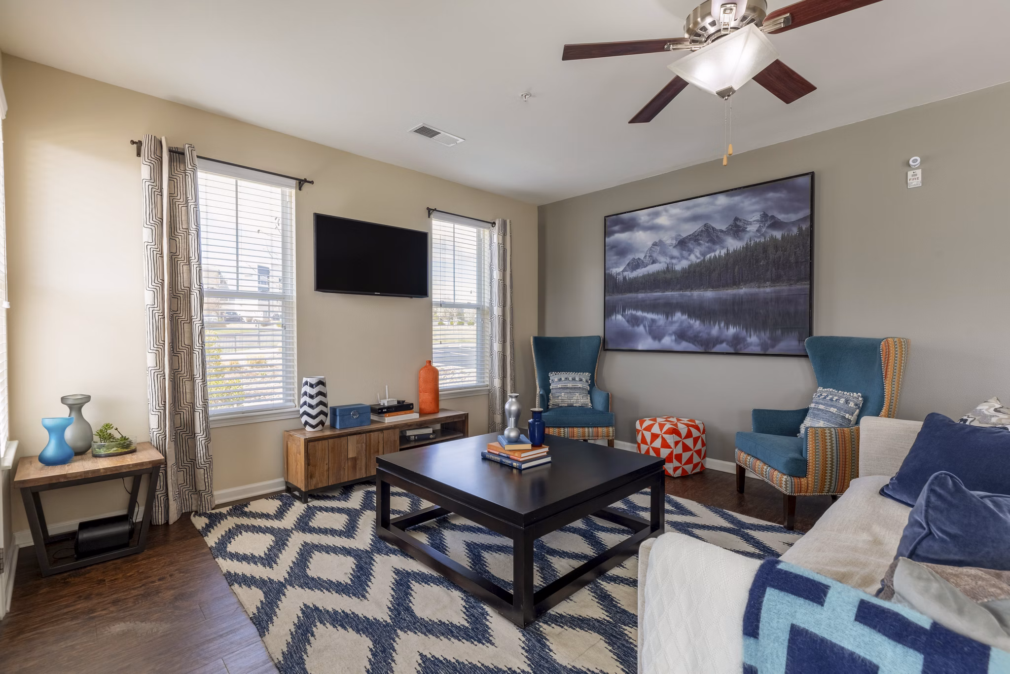 Spacious living room with modern decor at Waterford at Southlands luxury apartments
