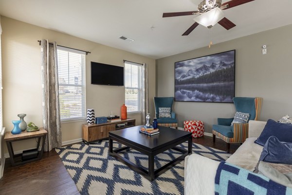 Spacious living room with modern decor at Waterford at Southlands luxury apartments