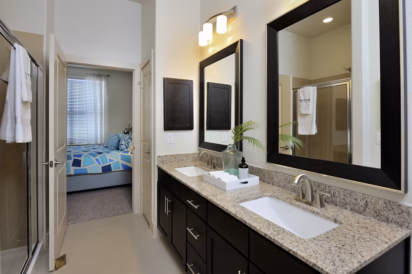 Luxurious bathroom with marble accents at Broadstone Woodmill Creek Apartments