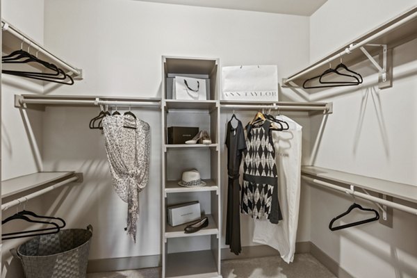 Spacious closet with custom shelving in Avenue 900 Apartments