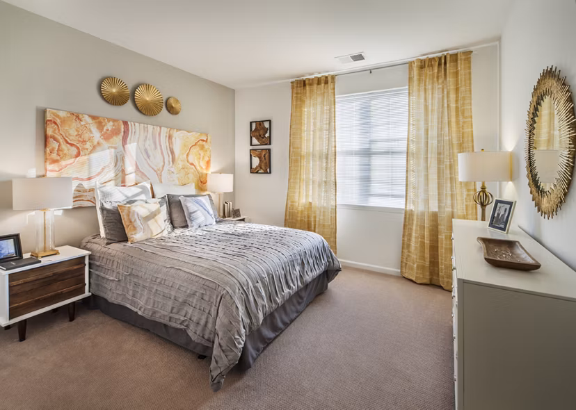 Cozy bedroom with modern decor at 221 Bergen Apartments, Hackensack