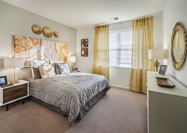Cozy bedroom with modern decor at 221 Bergen Apartments, Hackensack