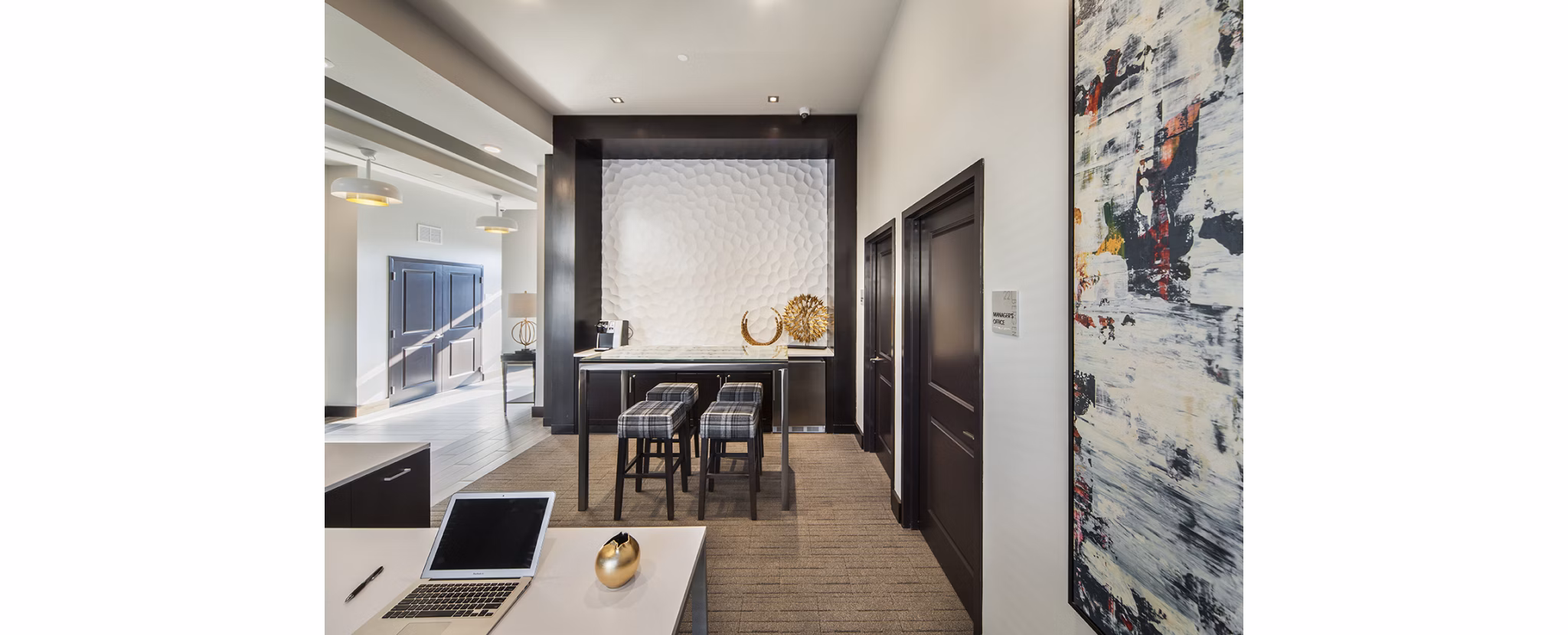 Elegant clubhouse featuring modern furnishings at 221 Bergen Apartments with luxury amenities for residents