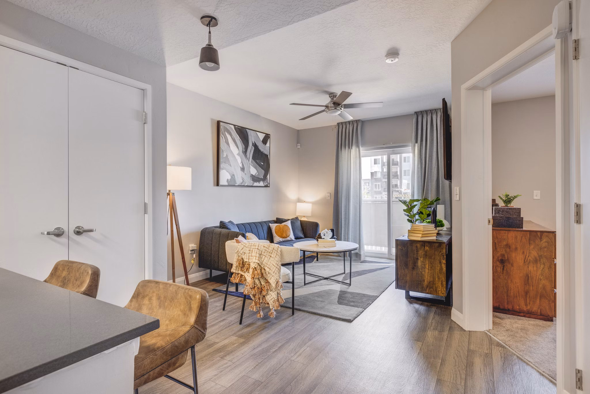 Spacious kitchen with modern appliances in The Essex Apartments