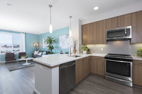 Modern kitchen featuring stainless steel appliances at The Standard Apartments