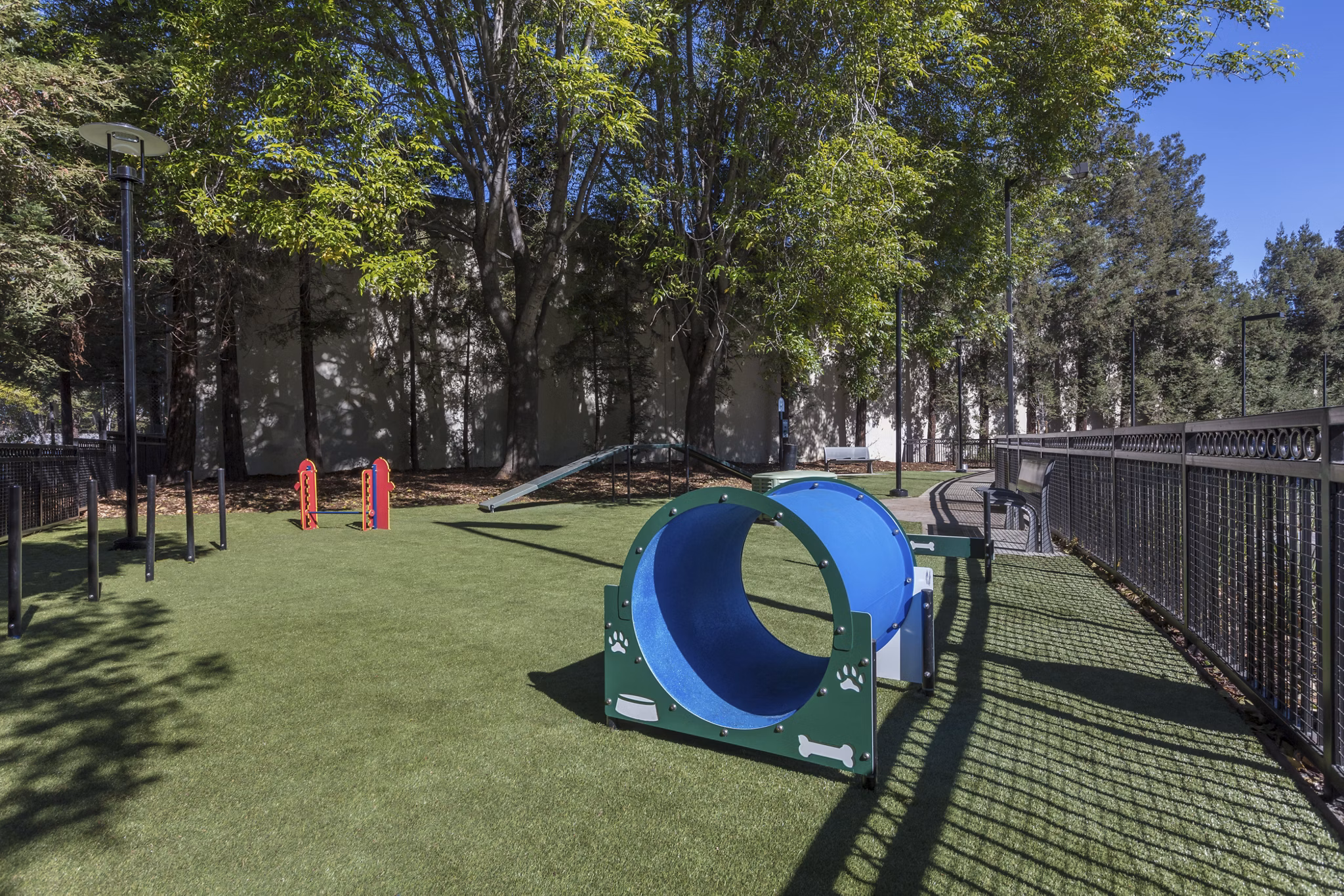The Standard Apartments: Dog park with agility equipment for residents' pets in a welcoming pet-friendly community