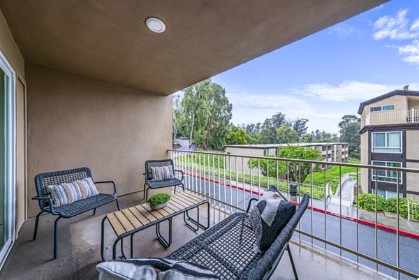 Spacious patio balcony overlooking harbor views at Harbor Park Apartments