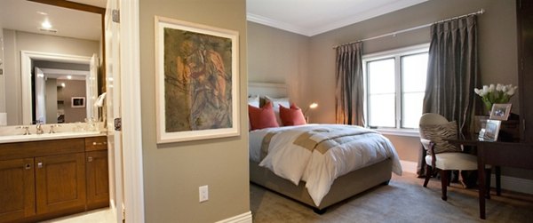 Modern bedroom with stylish decor at 885 Woodside Apartments