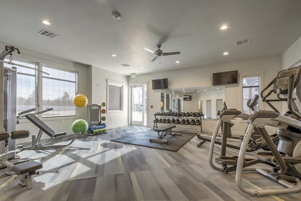 fitness center at One West Apartments