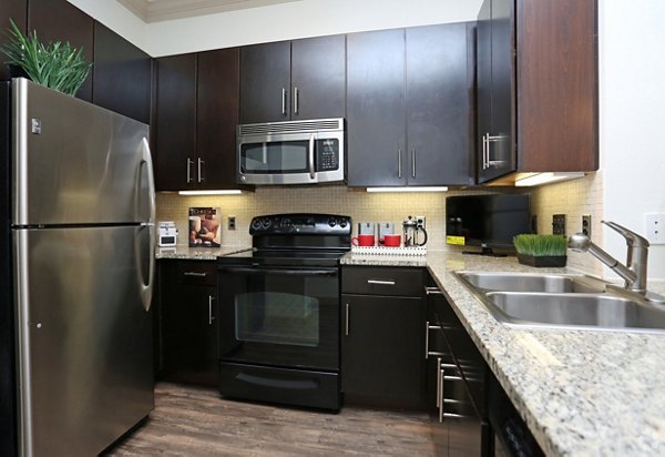 Braeswood Place Apartments: Modern kitchen featuring stainless steel appliances and granite countertops