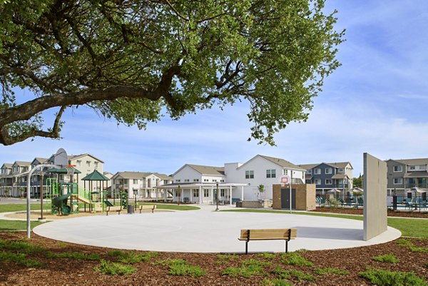 Playground with modern play structures at Blue Oak Apartments, offering a vibrant outdoor activity space for residents of Greystar luxury apartments