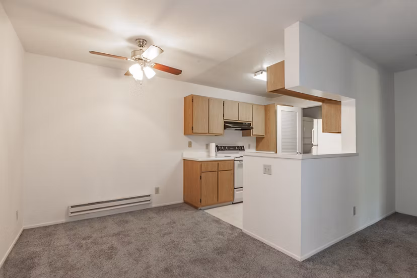 Dining room with modern decor and elegant lighting in Monte Vista Apartments