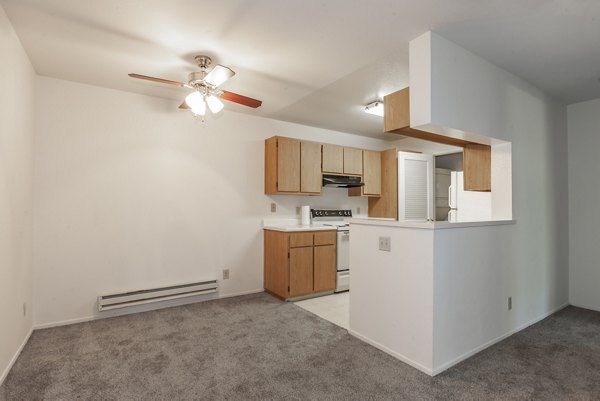 Dining room with modern decor and elegant lighting in Monte Vista Apartments