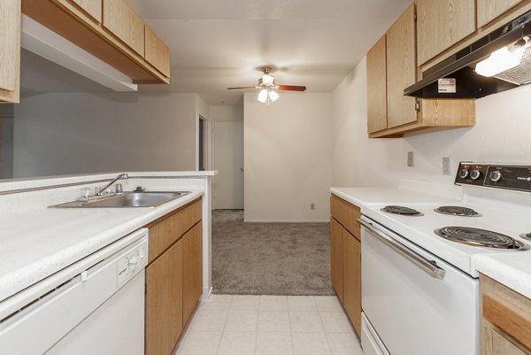 Modern kitchen with stainless steel appliances at Monte Vista Apartments