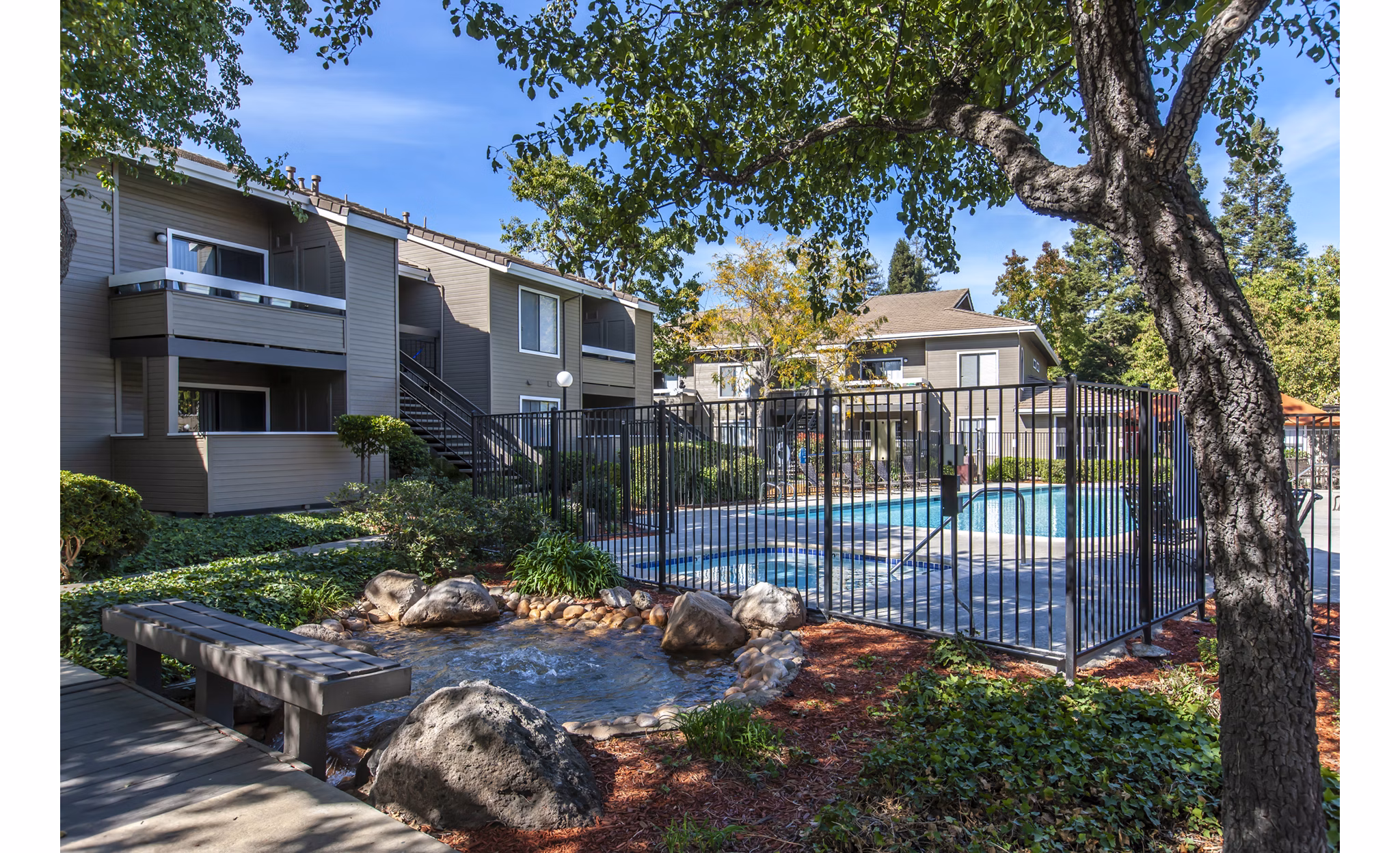 Private outdoor pool at Monte Vista Apartments offering luxury living and recreation options
