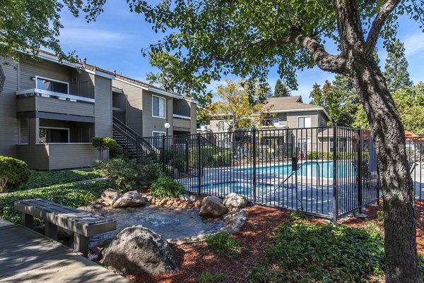 Private outdoor pool at Monte Vista Apartments offering luxury living and recreation options