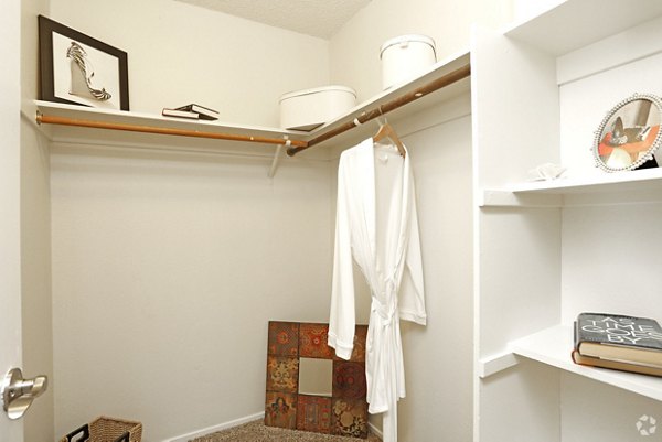 Spacious closet in Brookside Apartments featuring ample shelving and storage solutions for luxury living
