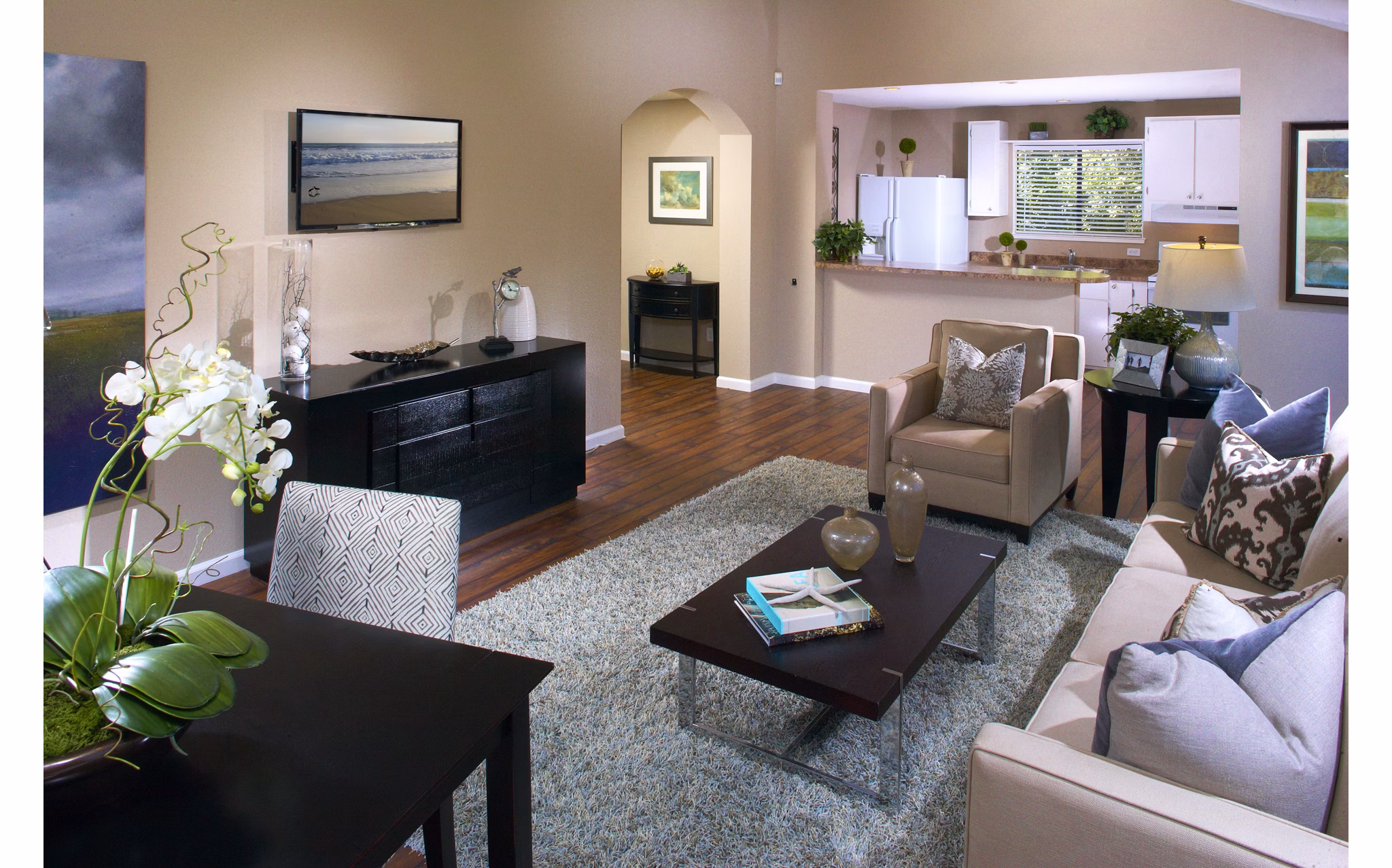 Modern clubhouse with stylish seating and fireplace at Brookside Apartments, a luxury Greystar community in scenic surroundings