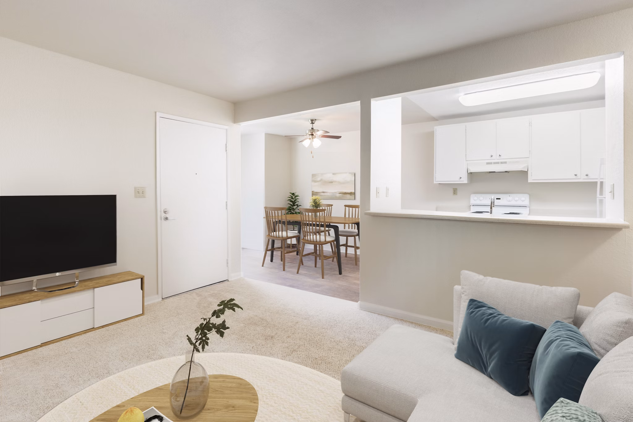 Dining area with modern furnishings and natural light at Brookside Apartments, luxury living by Greystar