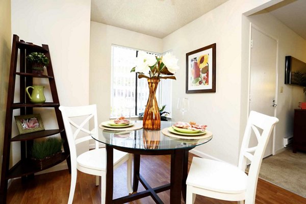 Dining area with modern furnishings at Brookside Apartments