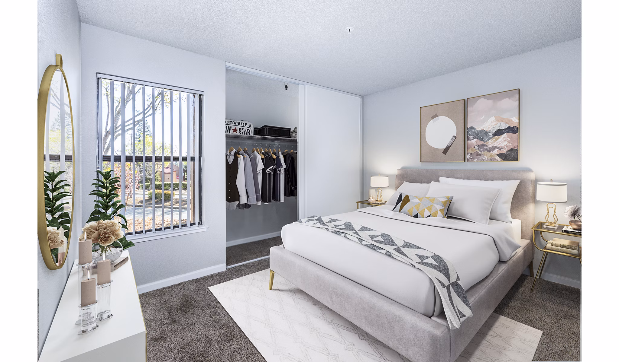 Vista Oaks Apartments: Cozy bedroom with contemporary dÃ©cor and natural light